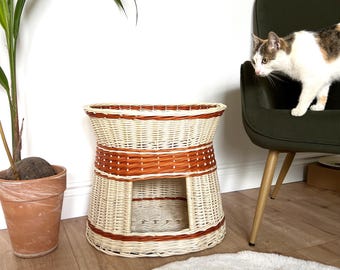 Maison pour chat en osier – Lit écologique – Blanc naturel – Fait main Pologne