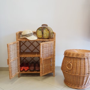 Handmade Wicker Shoe Cabinet – Eco Natural Storage Cupboard – Rustic Entryway Shelf Organizer – Ready Assembled