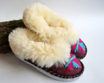 Natural Leather & PREMIUM QUALITY Womens Sheep's Wool & Cuff Slippers Mules 