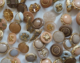 decorative mix buttons set 65 pieces brown beige  goldbuttons for decoration to sew MEDIUM sweet cute buttons mix