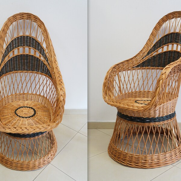 wicker chair, armchair comfortable chair natural, ecological armchair, patio chair, eco amchair, brown dark brown, handmade armchair