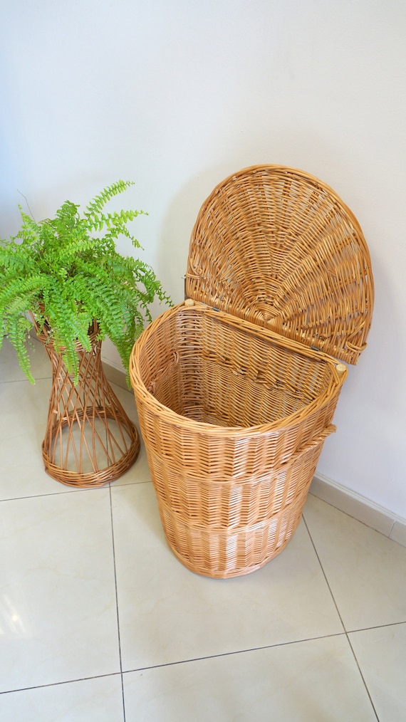 Wicker Wäschekorb Ecke Korb Mittel Deckel Lagerung Natürlicher Boho Badezimmer Korb Handgemacht