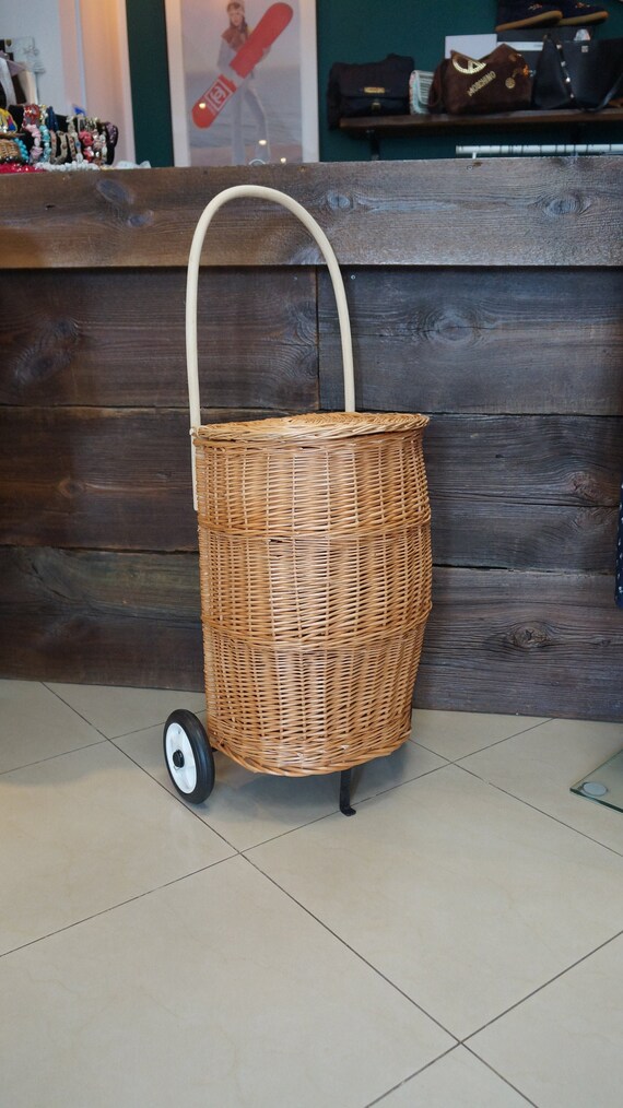 Wicker Shopping Trolley Basket Willowwheels Basketbasket Etsy
