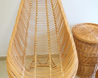 Sillón de mimbre natural – Ratán bohemio natural, respaldo alto, mueble pulido hecho a mano