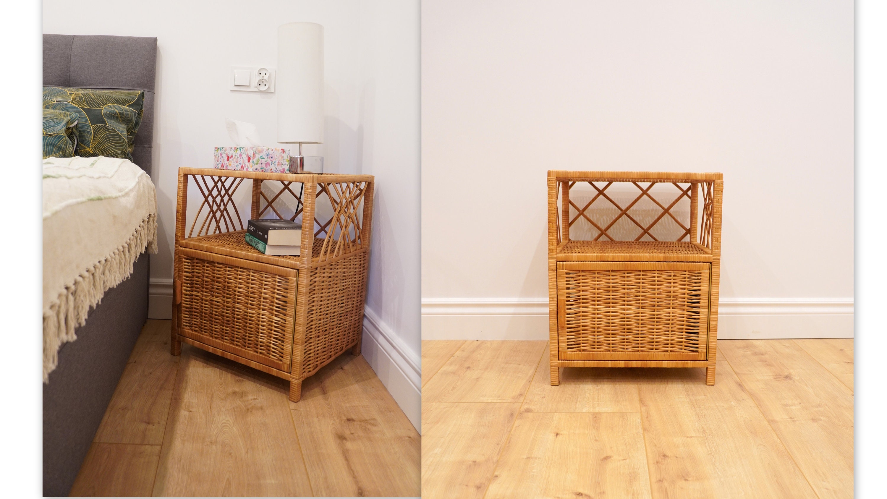 Wicker Bedside Table Night Stand Cabinet Table With Door Bedroom Table natural Ecological Boho Night Stand Bedside Table Decor Storage Etsy