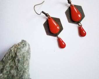 Red and brass earrings