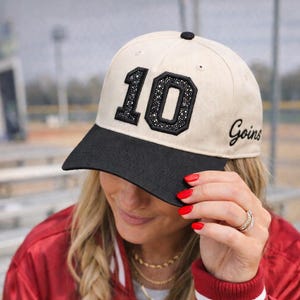 Custom Glitter Sports Number Hat, Embroidered Baseball Cap, Player Number, Personalized Sport Mom Gift, Softball Hat for Girls
