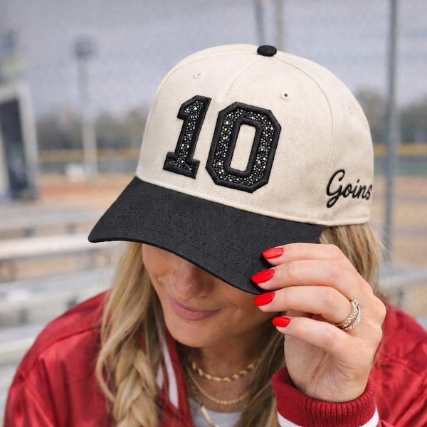 Custom Glitter Sports Number Hat, Embroidered Baseball Cap, Player Number, Personalized Sport Mom Gift, Softball Hat for Girls