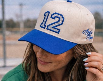 Gorra de béisbol personalizada con números deportivos y purpurina, gorra personalizada para mamás deportistas, gorra de softbol bordada, gorras de camionero para equipos.