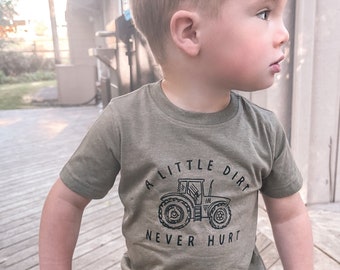 Toddler tractor shirt for boy, a little dirt never hurt, Tractor Birthday Shirt, Farmer Shirt kids, Farm Birthday Shirt, Tractor Tee Baby