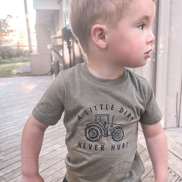 Toddler tractor shirt for boy, a little dirt never hurt, Tractor Birthday Shirt, Farmer Shirt kids, Farm Birthday Shirt, Tractor Tee Baby