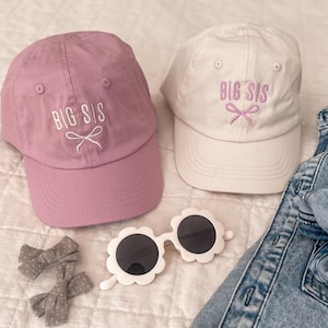 Big Sister Embroidered Bow Hat, Big Sis Hat Toddler, Gift 2 Year Old, New Baby Announcement, Kids Baseball Hats, Personalized Cap for Girls