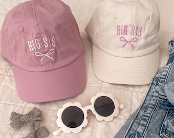 Big Sister Embroidered Bow Hat, Big Sis Hat Toddler, Gift 2 Year Old, New Baby Announcement, Kids Baseball Hats, Personalized Cap for Girls