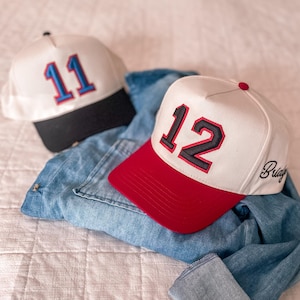 Custom Embroidered Sports Number Hat, Puff Embroidered Baseball Cap, Player Number, Canvas Trucker Hat, Game Day, Personalized Sport Mom Hat
