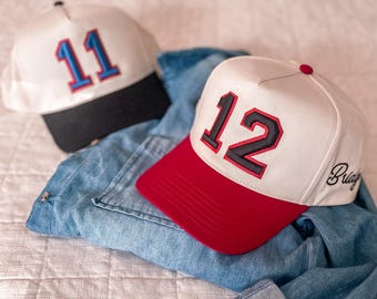 Custom Embroidered Sports Number Hat, Puff Embroidered Baseball Cap, Player Number, Canvas Trucker Hat, Game Day, Personalized Sport Mom Hat