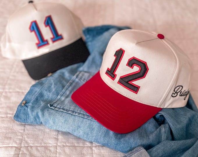 Custom Embroidered Sports Number Hat, Puff Embroidered Baseball Cap, Player Number, Canvas Trucker Hat, Game Day, Personalized Sport Mom Hat