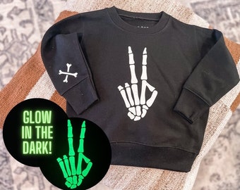 Halloween toddler Sweatshirt boys, Glow in the dark sweatshirt, skeleton hand sweatshirt toddler, gothic clothes for kid, Crewneck girl