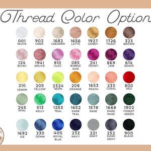 Puede incluir: Una carta de colores de hilo de bordar con 100 colores diferentes. Cada color se muestra en un c&iacute;rculo con el n&uacute;mero y el nombre del color correspondiente. Los colores est&aacute;n dispuestos en filas y columnas, con los nombres de los colores enumerados debajo de cada c&iacute;rculo.