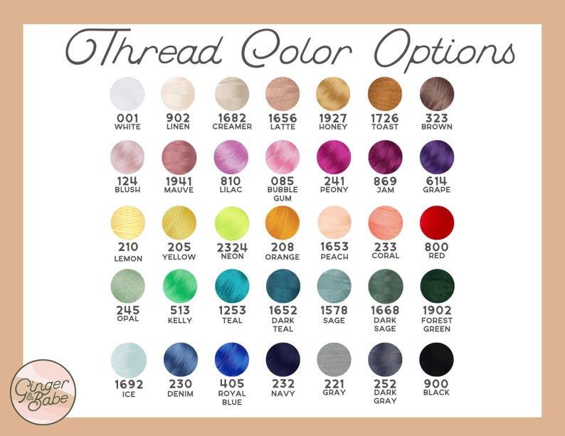 Puede incluir: Una carta de colores de hilo de bordar con 100 colores diferentes. Cada color se muestra en un c&iacute;rculo con el n&uacute;mero y el nombre del color correspondiente. Los colores est&aacute;n dispuestos en filas y columnas, con los nombres de los colores enumerados debajo de cada c&iacute;rculo.