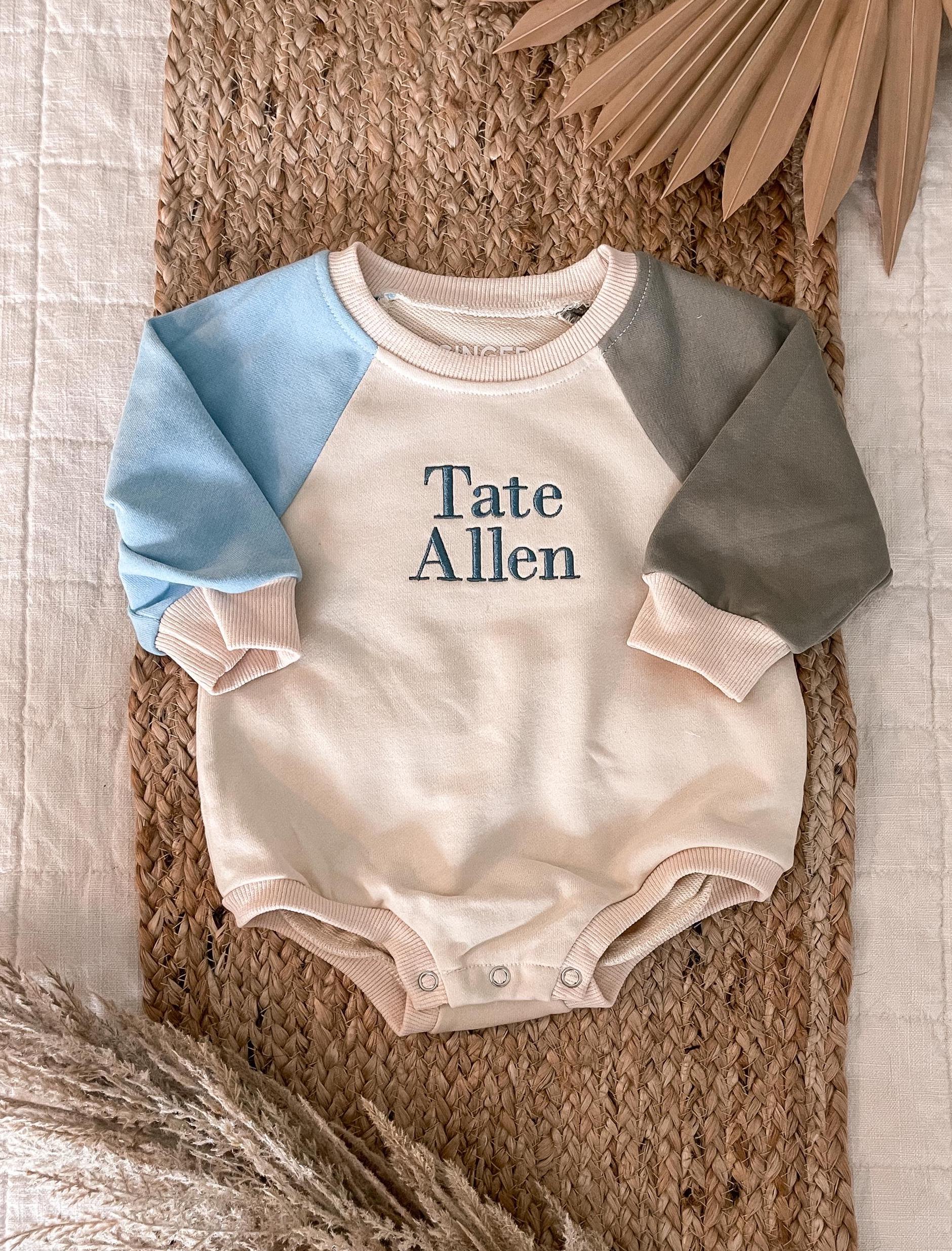 Personalized Baby Bubble Romper, Custom Embroidered Sweatshirt Romper, Baby Boy Romper, Name Baby Sweatshirt, Unique Baby shower Gift Girl