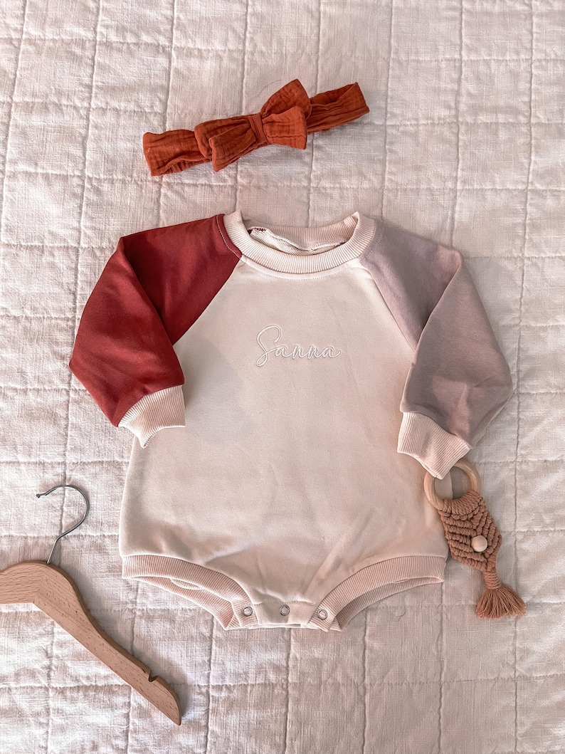 Custom Embroidered Sweatshirt Romper, Personalized Baby Bubble Romper