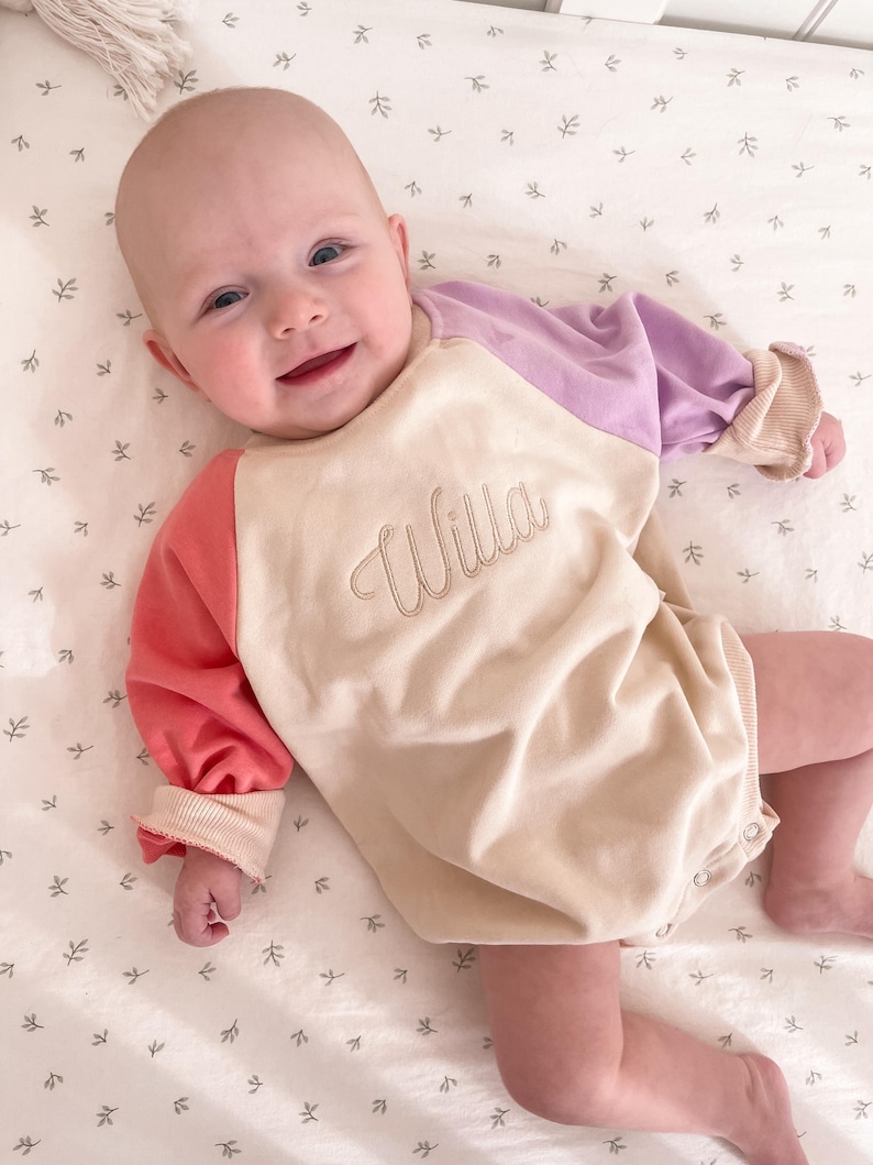 Custom Embroidered Sweatshirt Romper, Personalized Baby Bubble Romper