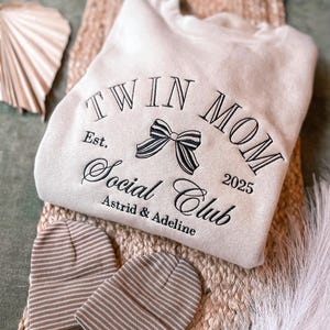 Twin Mom Embroidered Sweatshirt, Custom Twin Mama, Expecting Twin Mom gift, Personalized Baby Shower Gift, Twins Pregnancy Announcement Bone