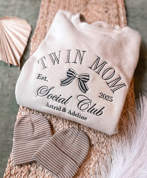 Twin Mom Embroidered Sweatshirt, Custom Twin Mama, Expecting Twin Mom gift, Personalized Baby Shower Gift, Twins Pregnancy Announcement