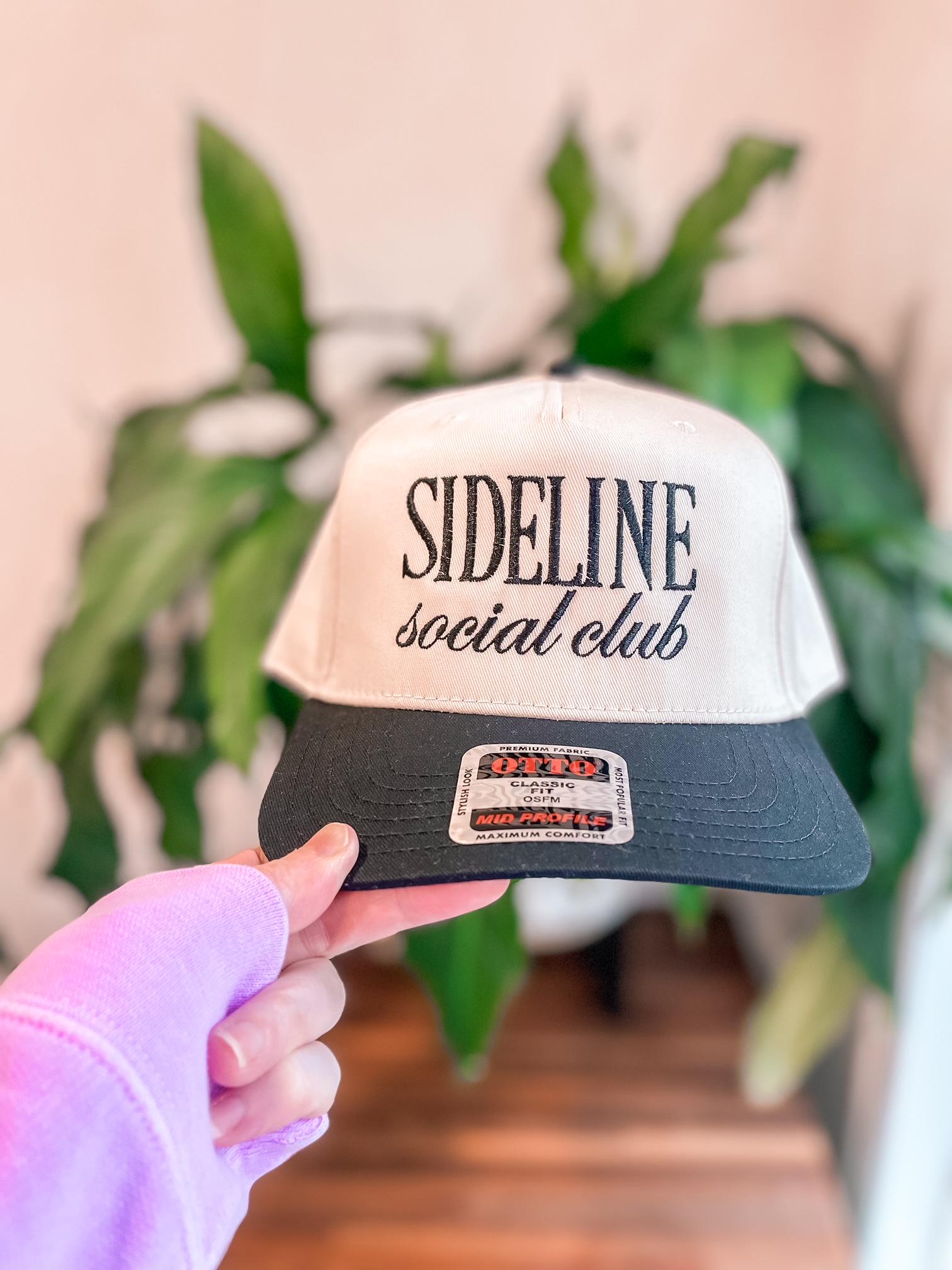 Sideline Social Club Hat, Embroidered Baseball Cap , Custom Embroidered Hat Snap back, Women's Canvas Trucker Hat, Personalized New Mom Gift