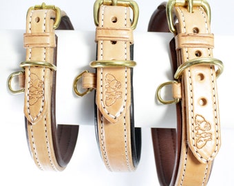 Handmade Bridle Leather Dog Collar: Amish Stitched, Solid Brass Hardware