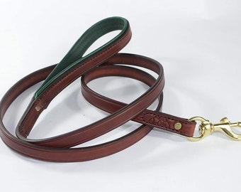 5 Foot Luxury Leather Dog Leash, Handmade Amish Leash, Soft Padded Handle, Made in USA, Heavy Duty Leather Lead