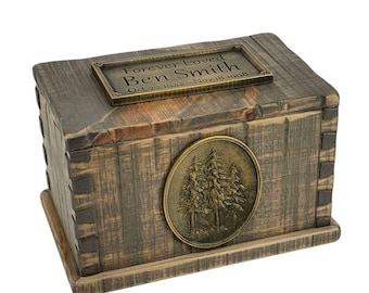 Urne de bûcheron rustique à queue d&#39;aronde / Urne de crémation artisanale en pin / Urne en bois pour cendres humaines