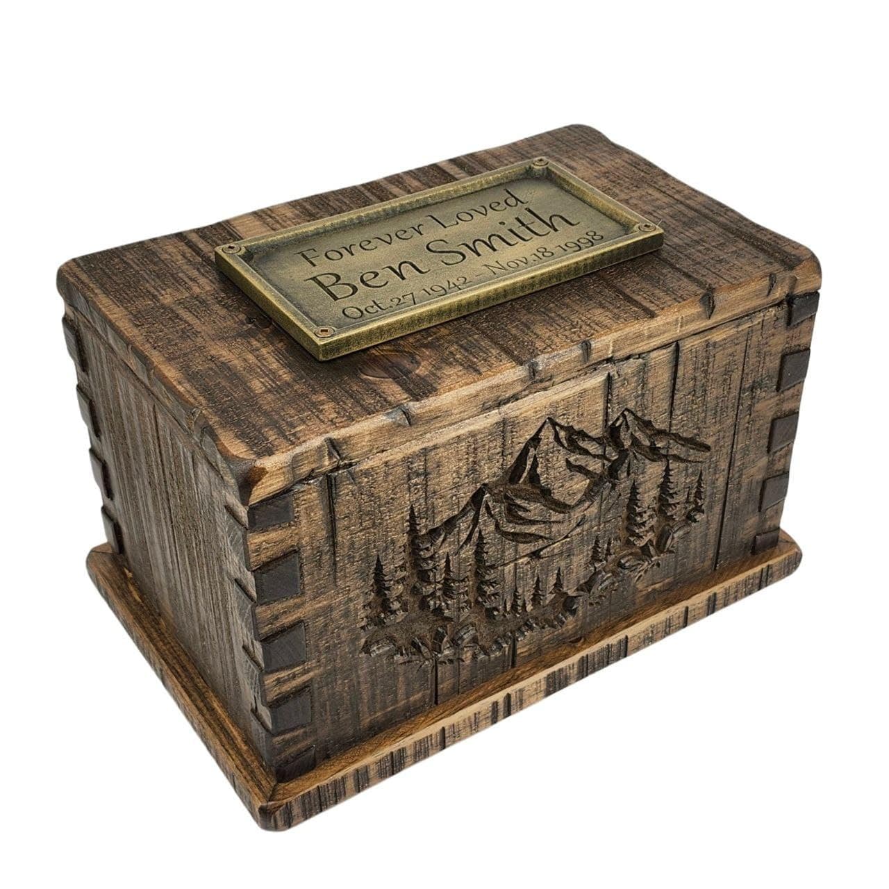 Urne ciselée vintage rustique / Urne de crémation artisanale en pin / Urne en bois pour cendres humaines