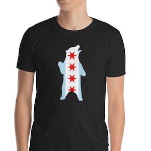 Chicago Bear Chicago Flag TShirt - Unique Roaring Bear Shirt - Chicago Flag Gift Short-Sleeve Unisex T-Shirt