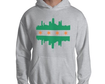 Chicago Flag Irish Hoodie - St Patricks Day Chicago Skyline Flag Hooded Sweatshirt - Chirish Hoodie