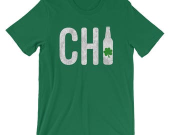 CHI Beer Bottle St Patricks Day Shirt, Chicago Irish Clover Tee