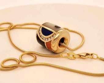 Asch Grossbardt 14K Diamond and hardstone inlay slide pendant with Herco 14K snake chain