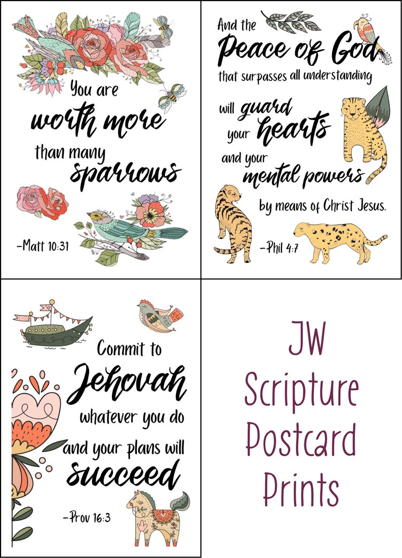 DIGITAL JW Scripture Postcard Prints Encouragement Printable | Etsy