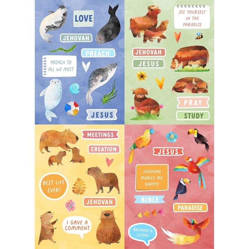 JW Kids Meeting Stickers Sets Fun Jehovah Jesus Paradise Childrens Set of 4