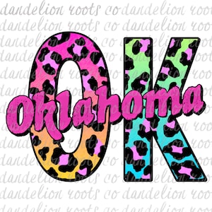Oklahoma colorful Leopard Sublimation PNG Digital Download