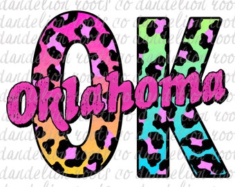 Oklahoma colorful Leopard Sublimation PNG Digital Download