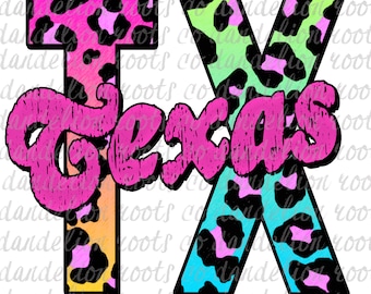 Texas colorful Leopard Sublimation PNG Digital Download