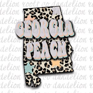 Georgia Peach Star Leopard  State Sublimation PNG Digital Download