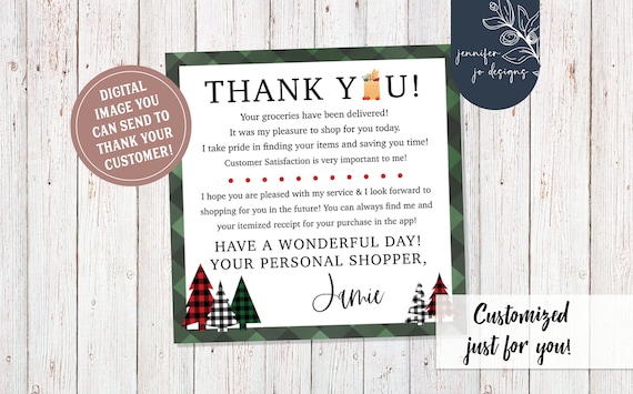 Delivery Message Custom Holiday Text Image Personalized Thank You Delivery  Five Star Review for Grocery Delivery Delivery Thank You 