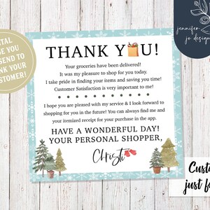 Bezorging bericht | Aangepaste wintertekstafbeelding | Gepersonaliseerde bedank | Vijfsterrenrecensie voor boodschappenbezorging | Levering Dank U