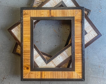 Rustic Wood Frame w/ Intricate Hand Inlaid | RECLAIMED WOOD | 100% Hand Crafted | Rustic Picture Frame | Distressed Frames | Rustic Decor