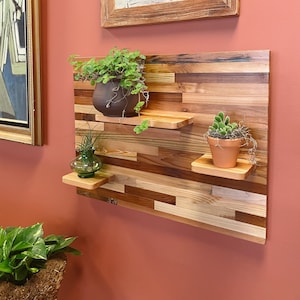 Reclaimed Wood Floating Plant Shelf: Handmade Wall Decor (24" x 18")