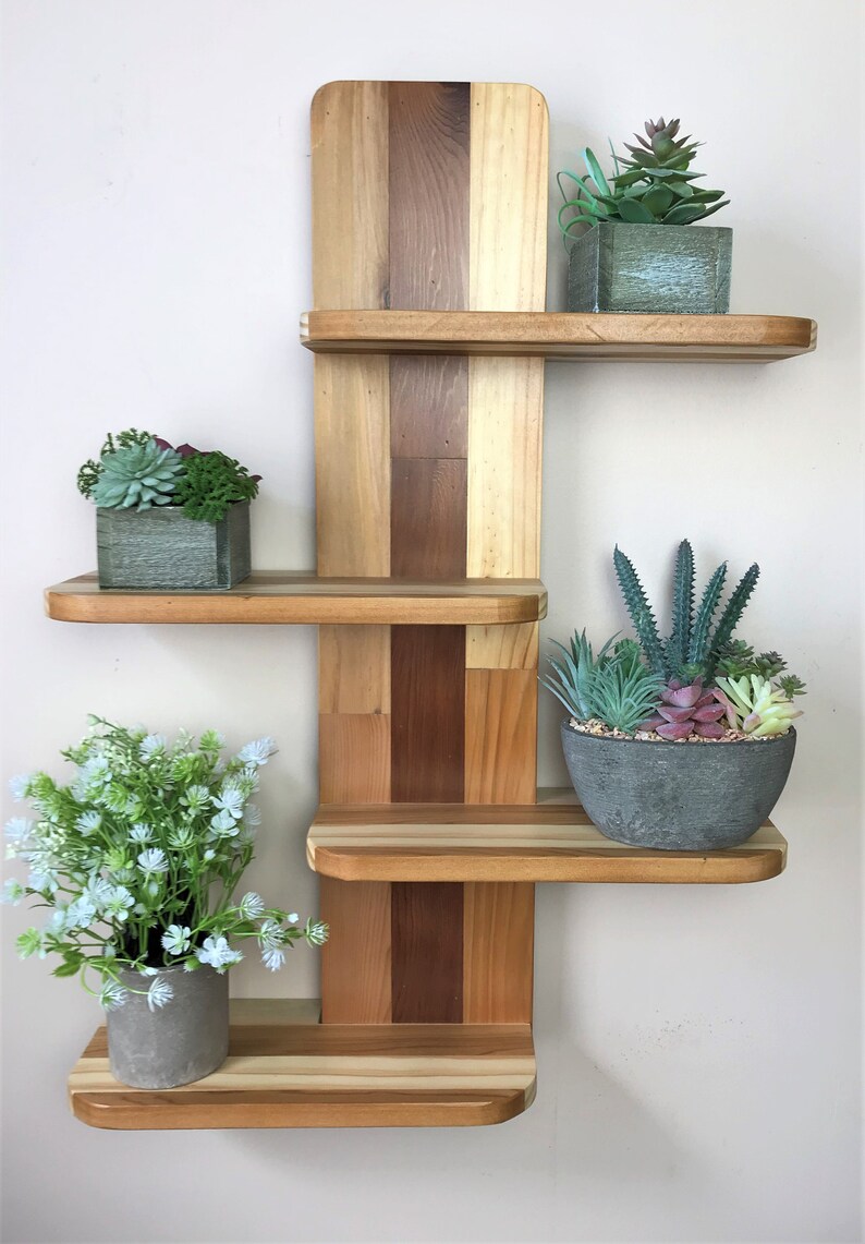 4 Tier Floating Wall Shelf Vertical Reclaimed Wood Slats Etsy