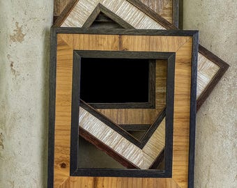Handcrafted Reclaimed Wood Picture Frame: Rustic Farmhouse Inlay