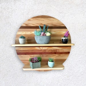 Reclaimed Wood Floating Wall Plant 2-Shelf, 22" Round Wall Shelf, Cottagecore Decor, Gifts for Artist, Gift for Her, Gift for Him